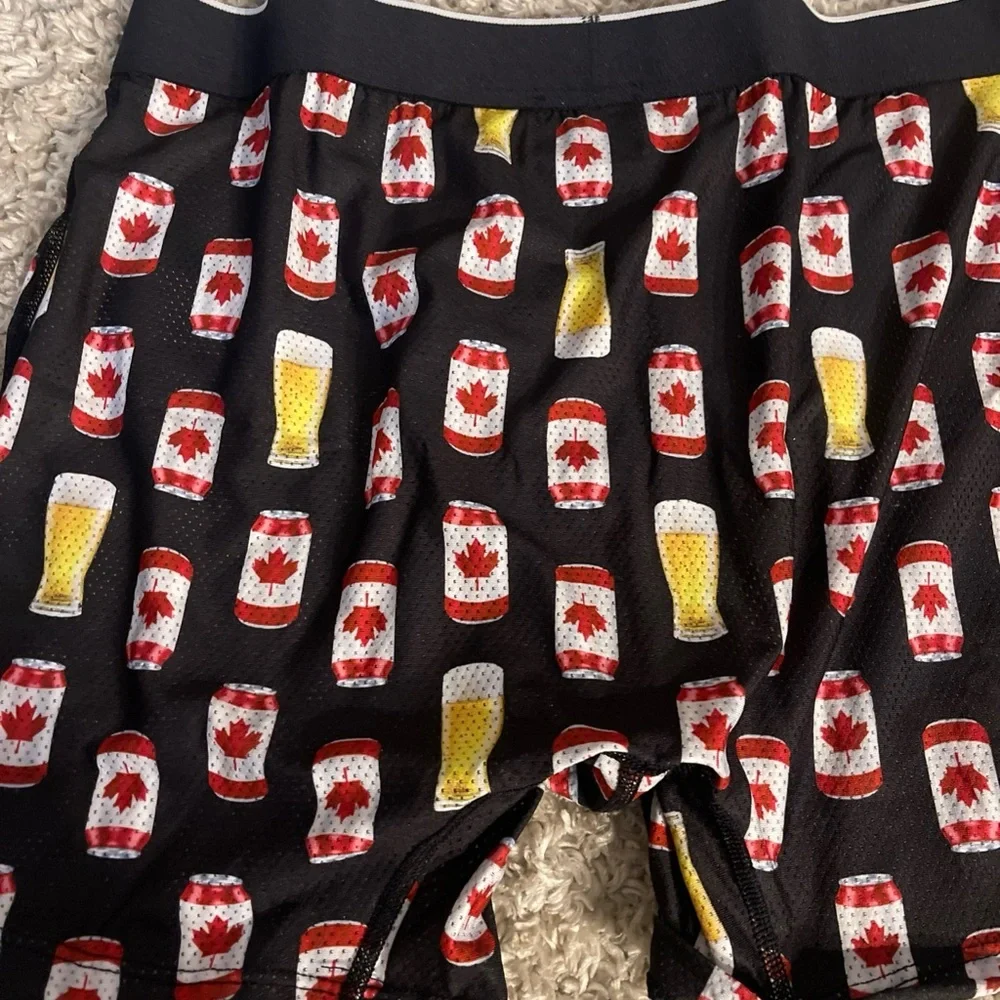 SAXX Men's Boxer Briefs with Beer Can and Maple Leaf Print